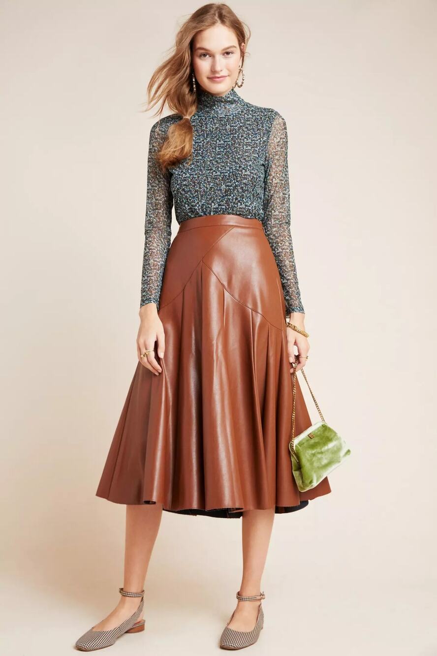 Maeve Anthropologie Womens Mariska Faux Leather Midi Skirt 6 Western Minimalist
